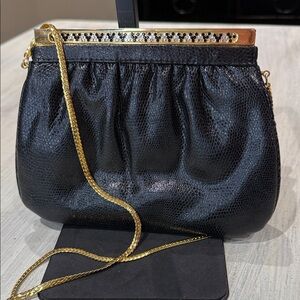 Vintage Tiras Black Clutch with Gold Accents
